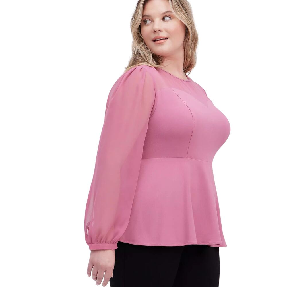 Torrid Womens Blouse Sz 0 12 Peplum Crepe Mesh Inset Top Mesa Rosa Pink